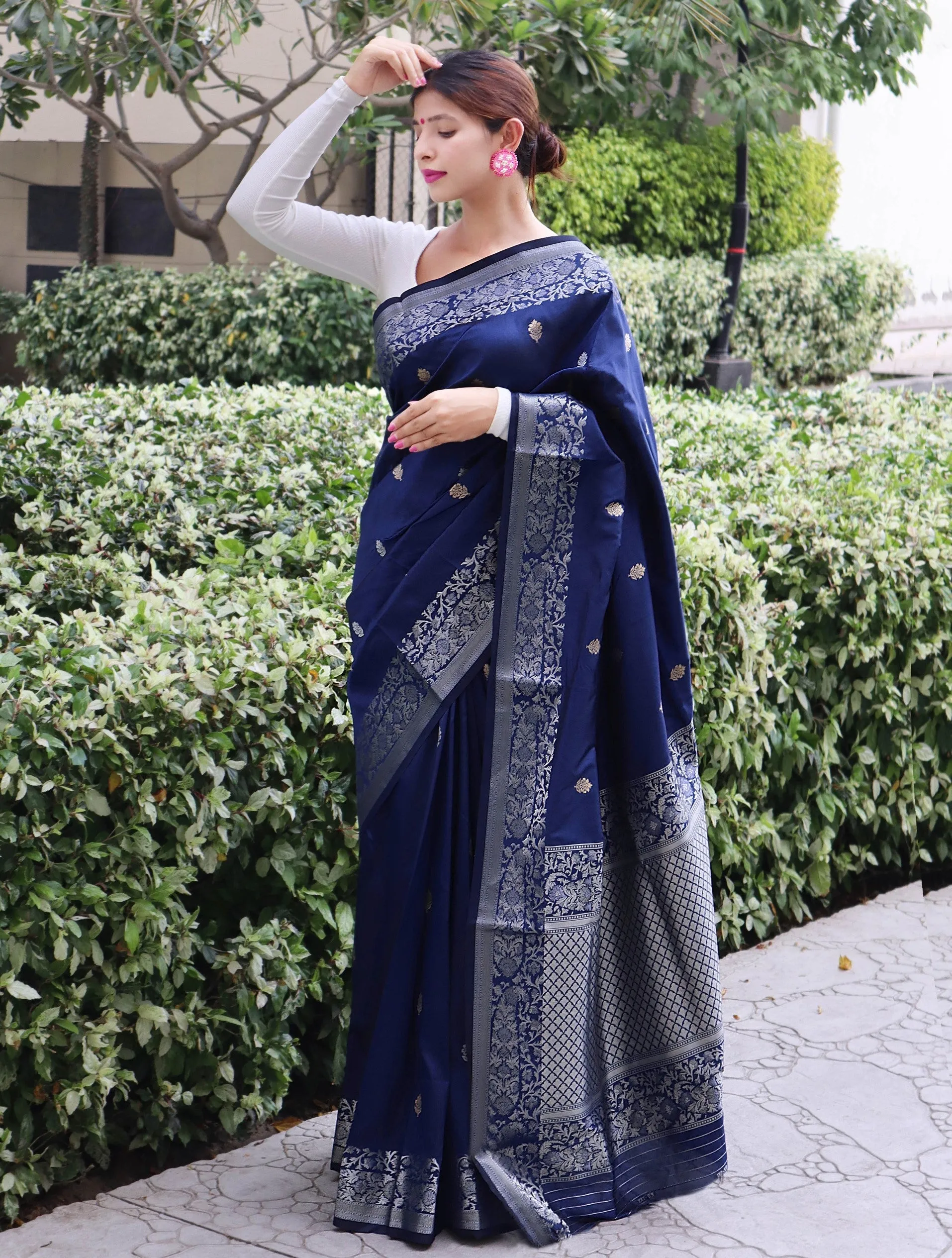 Navy Blue Saree in Soft Silk for wedding