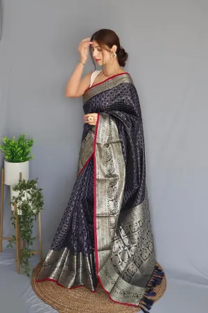 Navy Blue Saree in Soft Silk for women