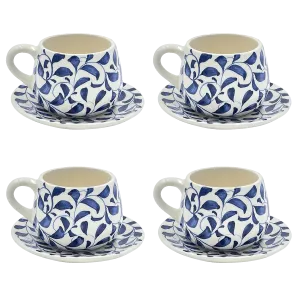 Navy Blue Scroll Coffee Cup & Saucer (Set of 4)