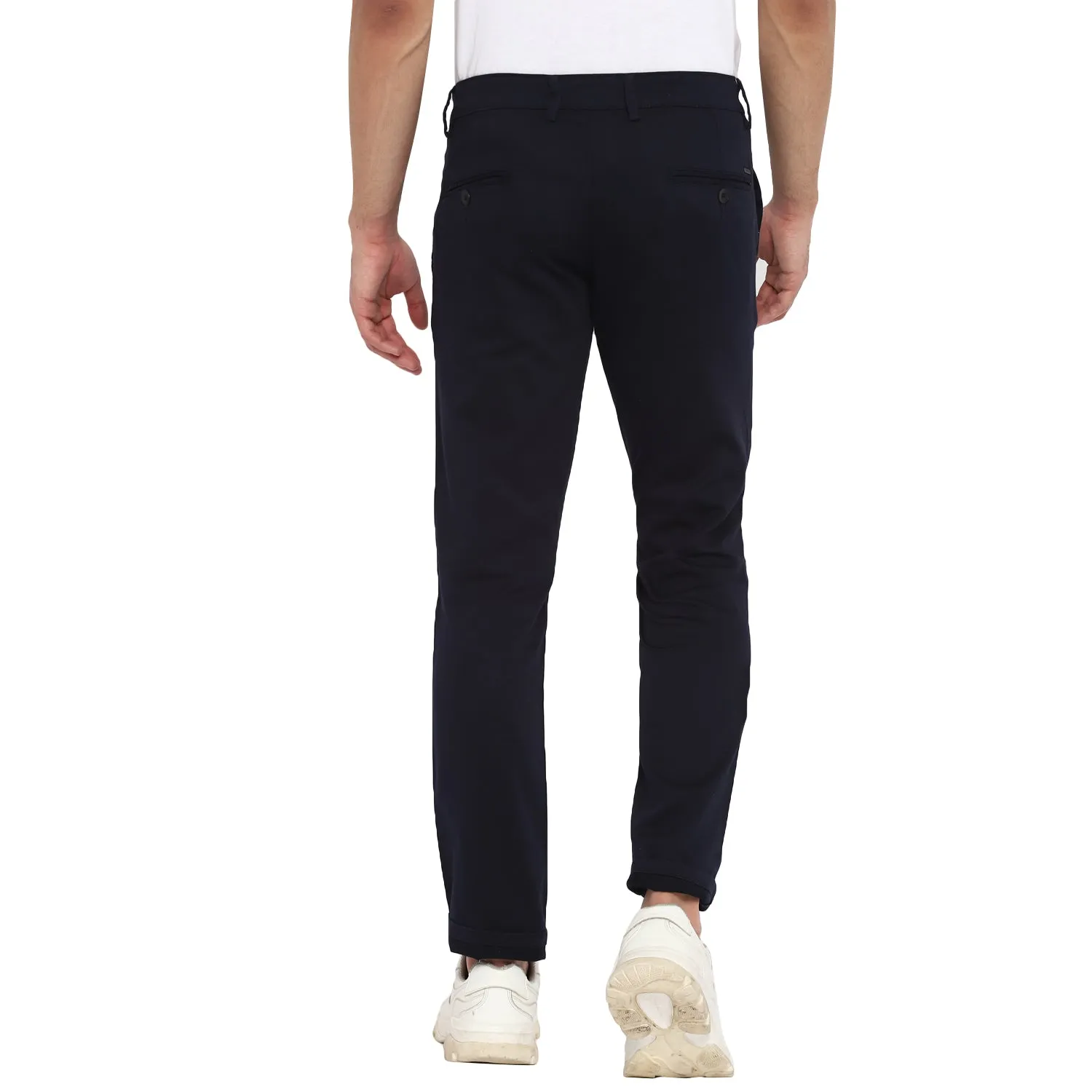 Navy Blue Self Design Ultra Slim Fit Trouser