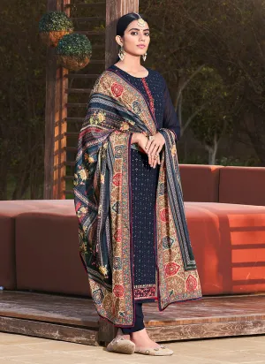 Navy Blue Sequence Embroidered Salwar Suit