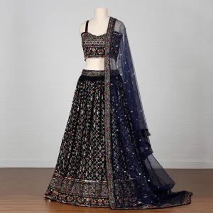 Navy Blue Sequins Embroidered Georgette Lehenga Choli