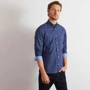 Navy Blue Shirt with Grey Floral