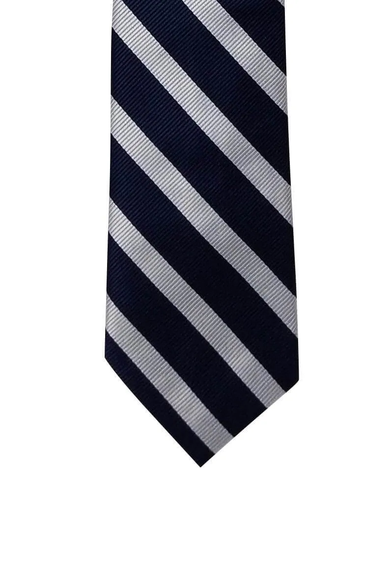 Navy Blue Silver Stripe Skinny Tie