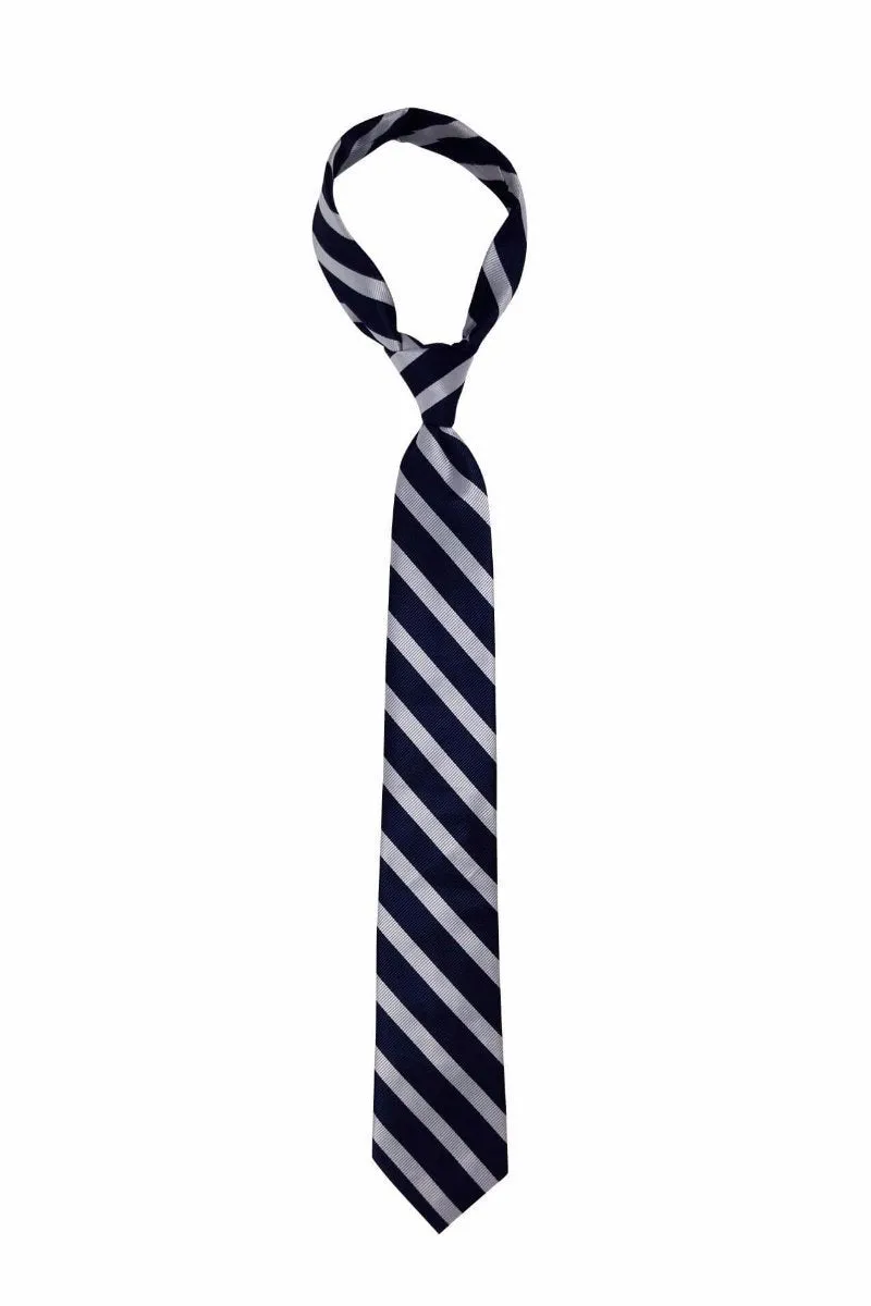 Navy Blue Silver Stripe Skinny Tie