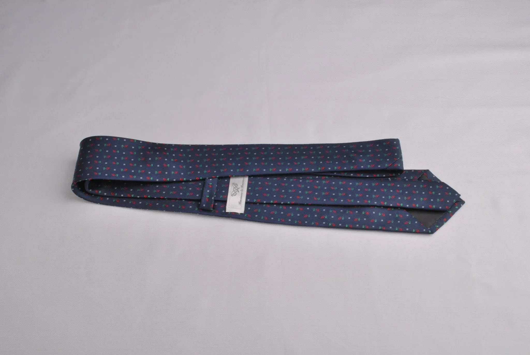 Navy Blue Skinny Woven Tie with Red Green Floral Luxury Fashion 3"