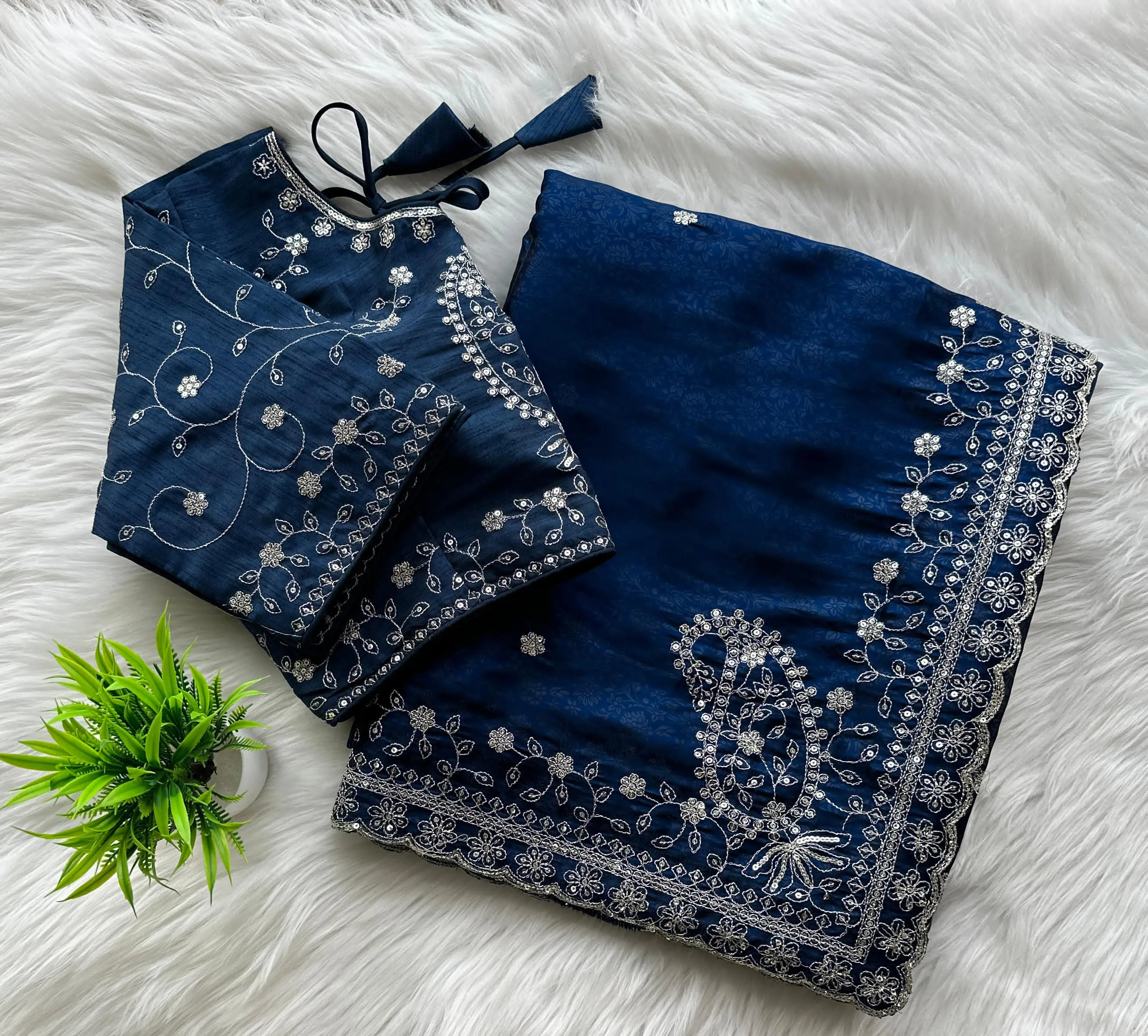 Navy Blue Soft Silk Saree with Elegant Rubber Weaving & Heavy Embroidery Work