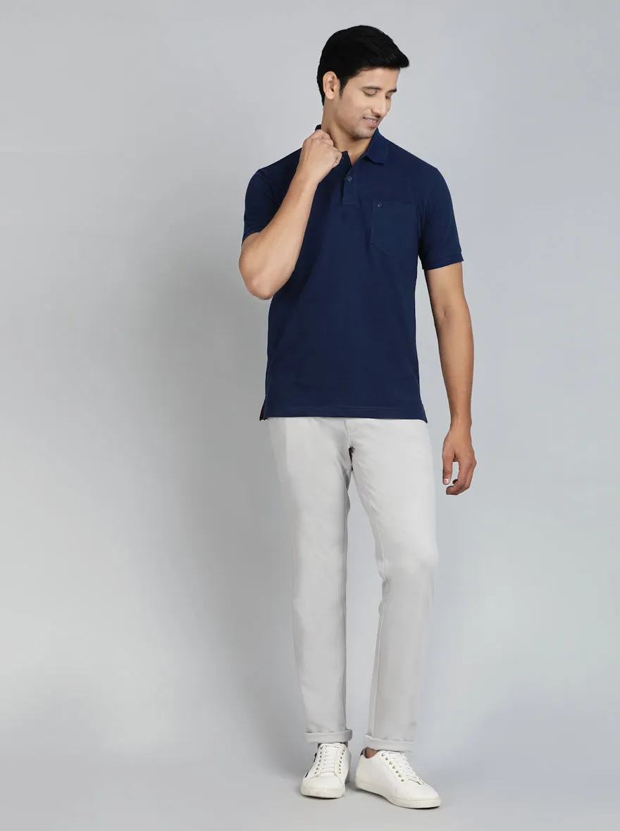 Navy Blue Solid Regular Fit Polo T-Shirt | Greenfibre