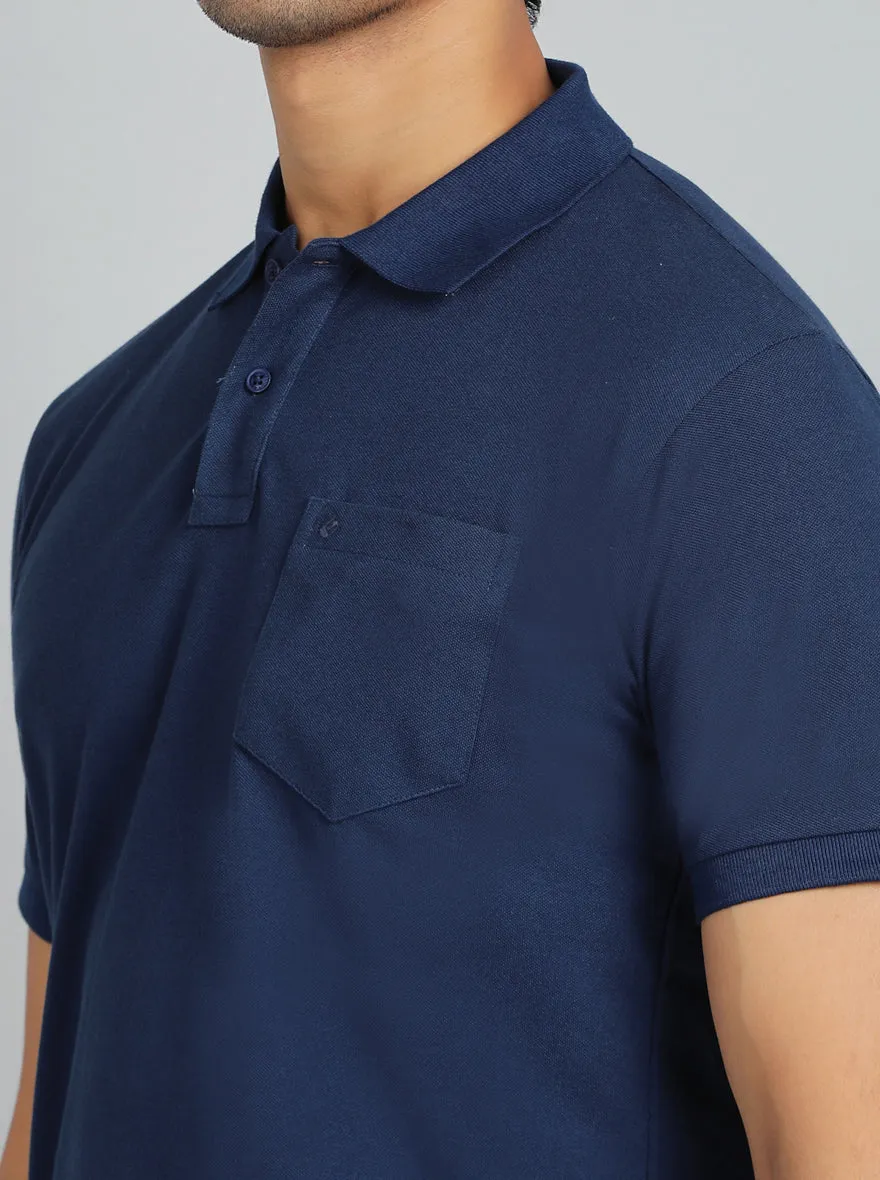 Navy Blue Solid Regular Fit Polo T-Shirt | Greenfibre