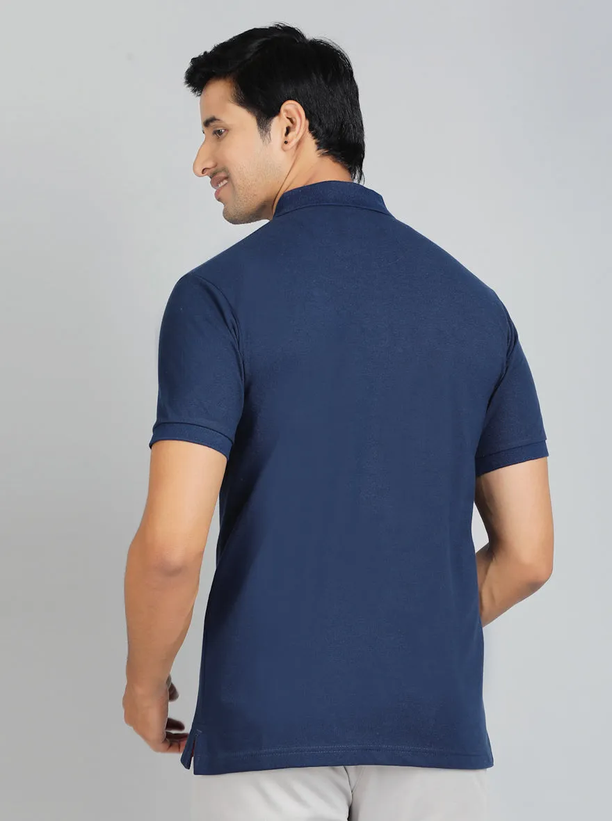 Navy Blue Solid Regular Fit Polo T-Shirt | Greenfibre