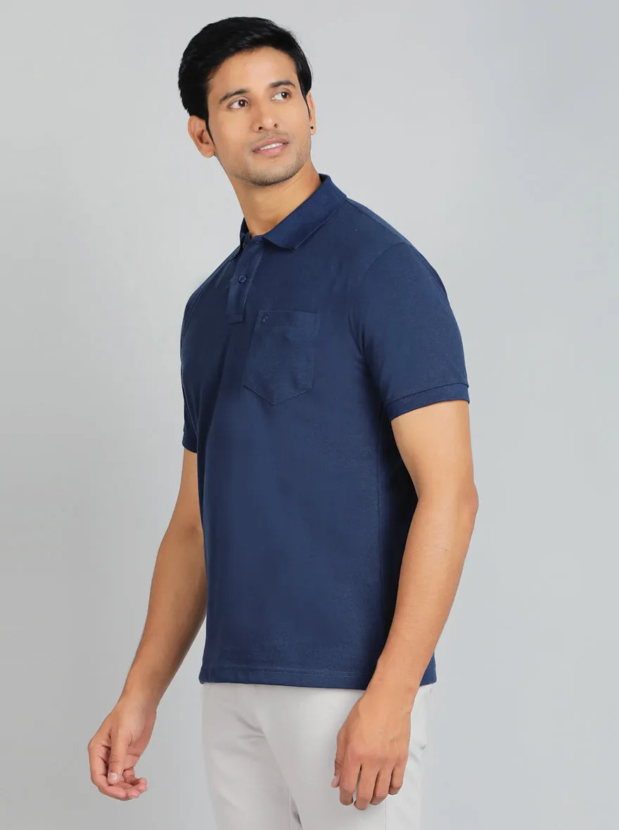 Navy Blue Solid Regular Fit Polo T-Shirt | Greenfibre