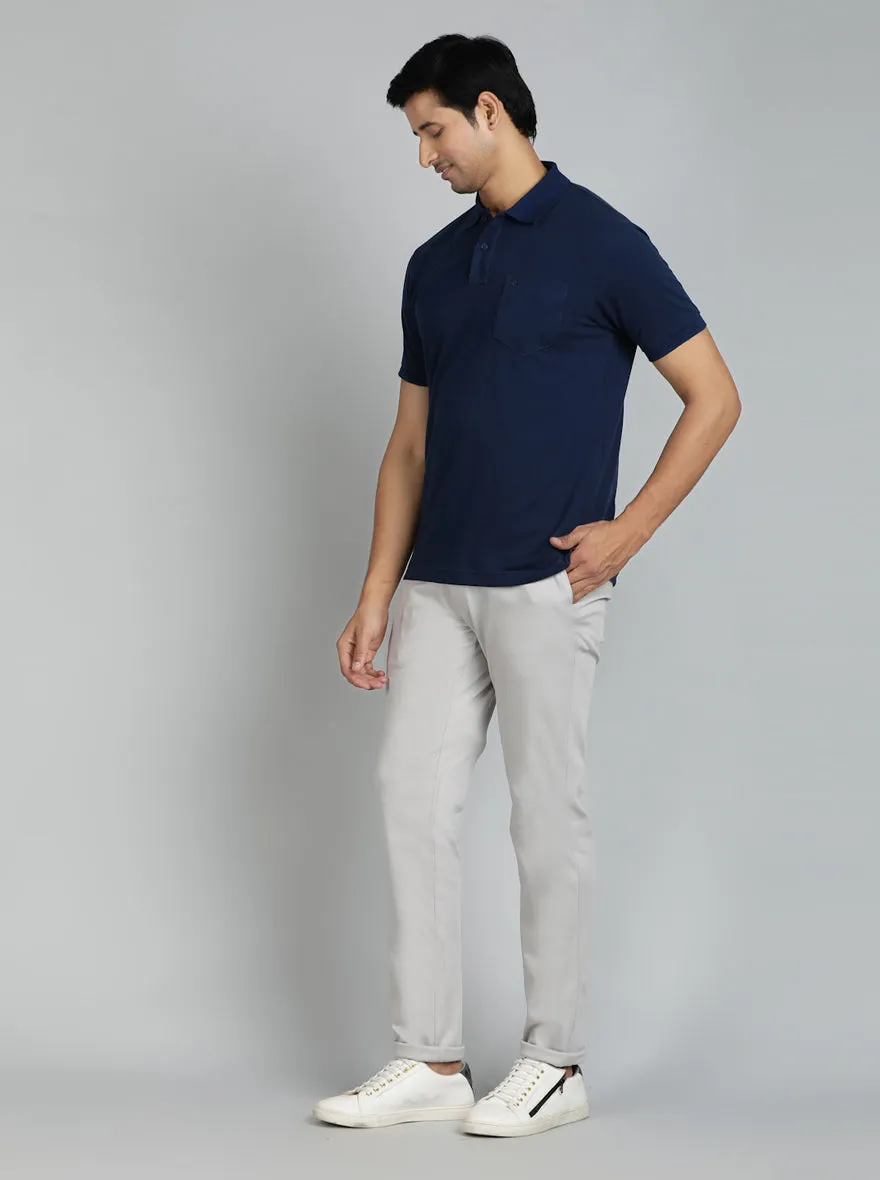 Navy Blue Solid Regular Fit Polo T-Shirt | Greenfibre