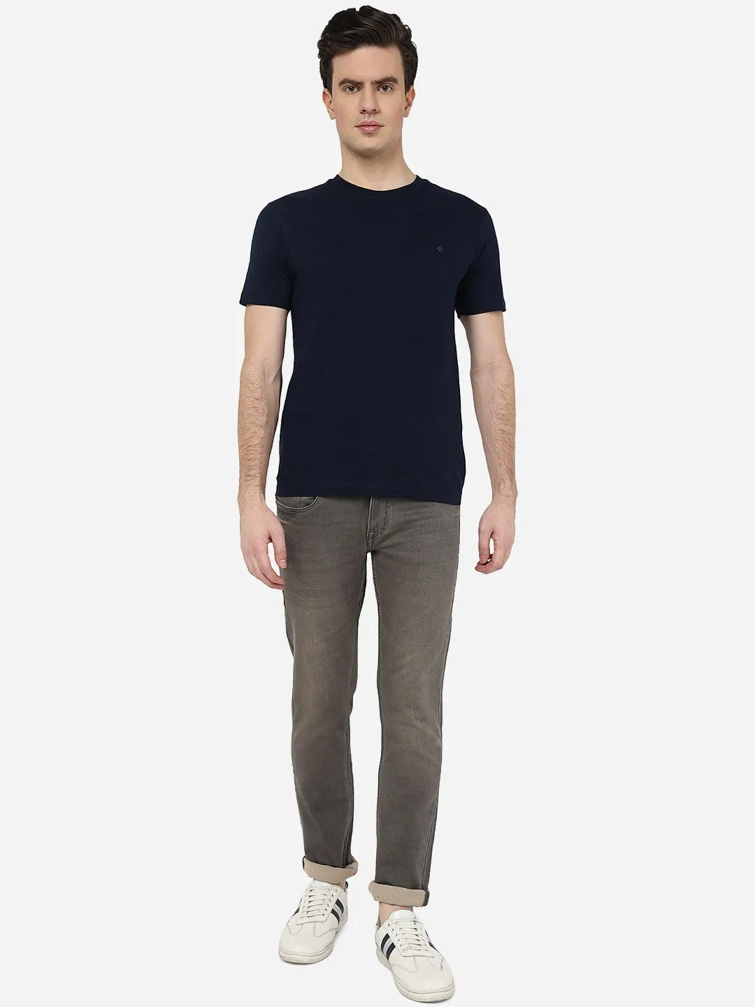 Navy Blue Solid Slim Fit T-Shirt | Greenfibre