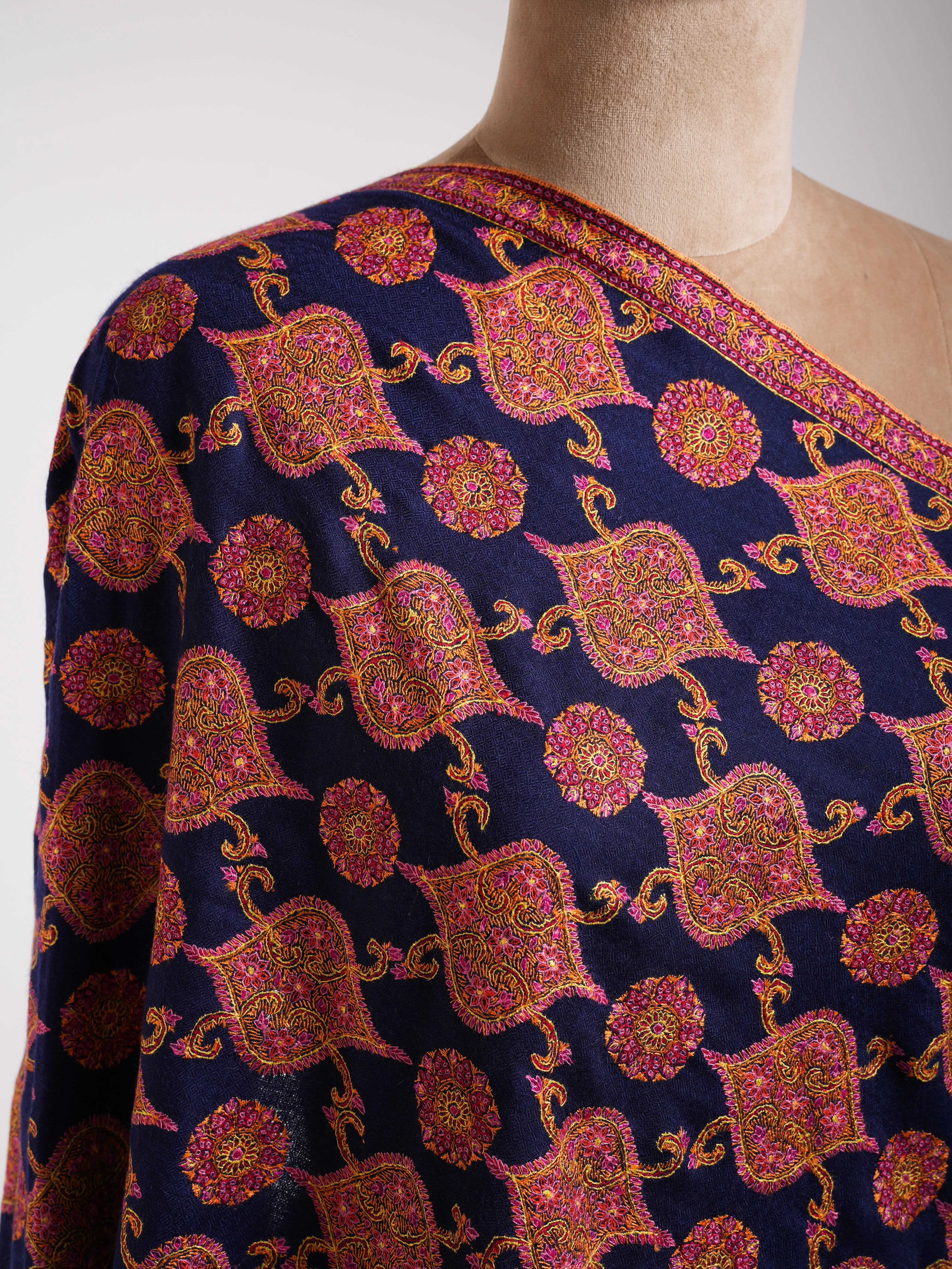 Navy Blue Sozni Embroidered Kashmiri Jamavar Shawl