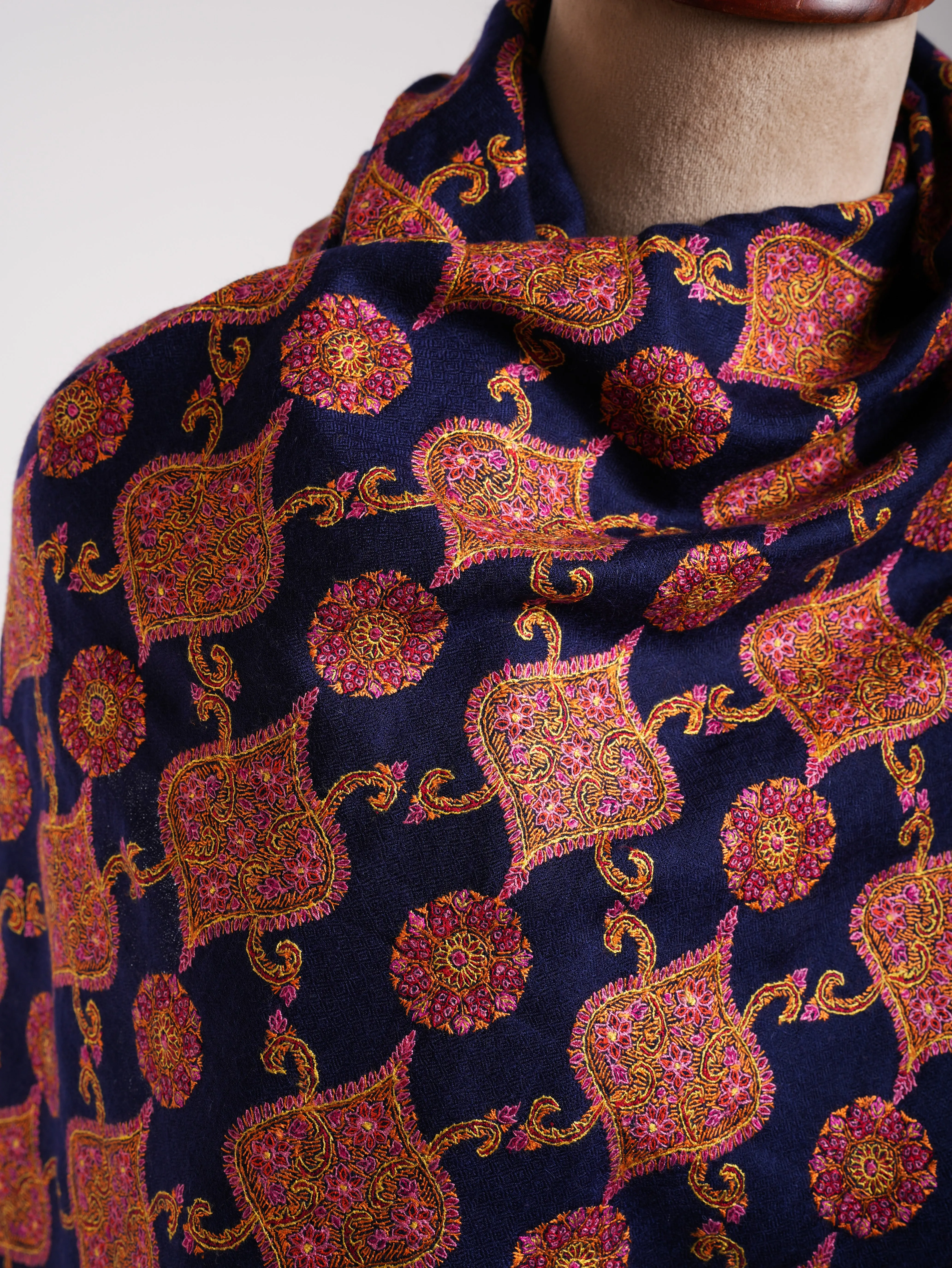 Navy Blue Sozni Embroidered Kashmiri Jamavar Shawl