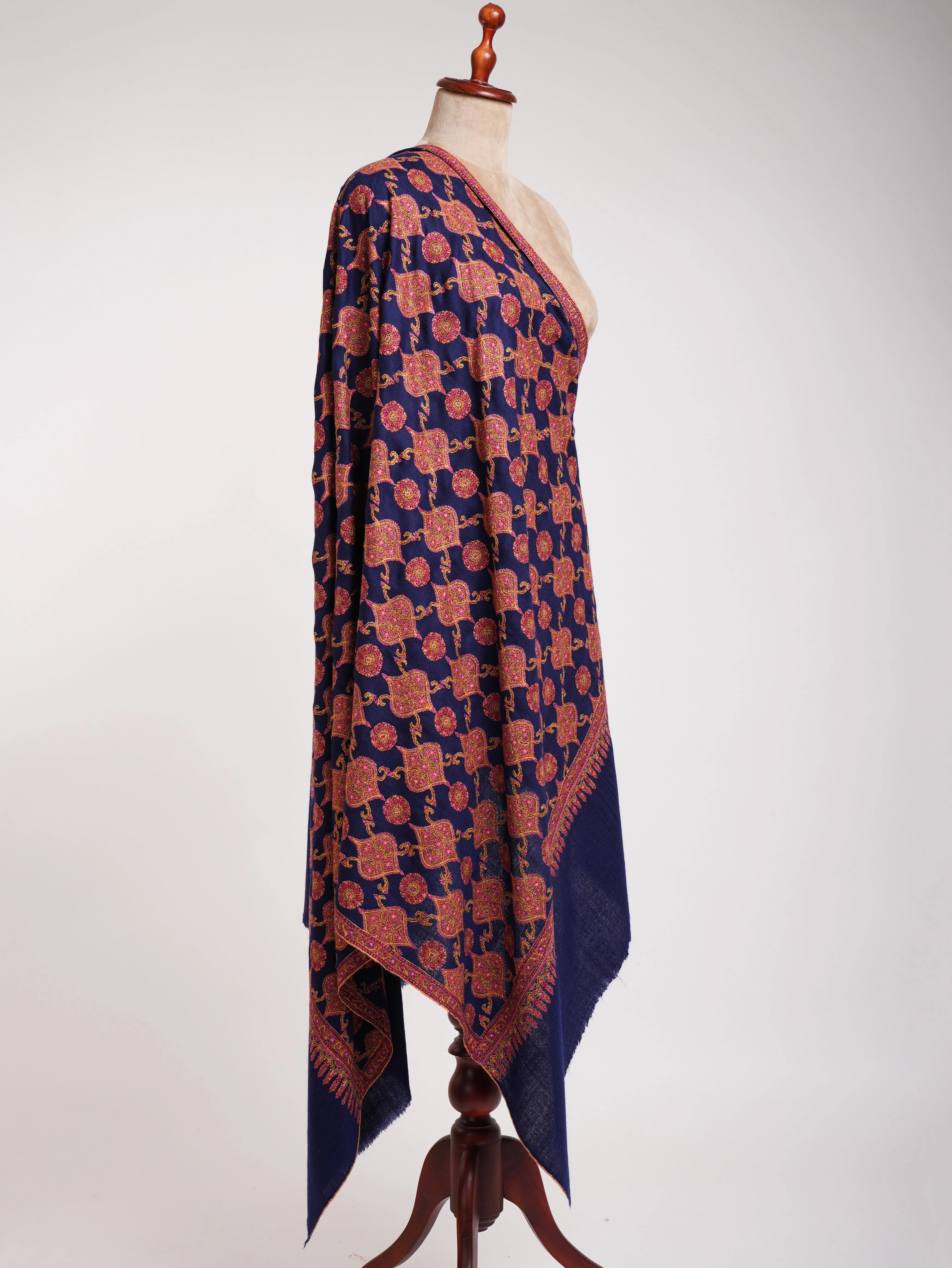 Navy Blue Sozni Embroidered Kashmiri Jamavar Shawl