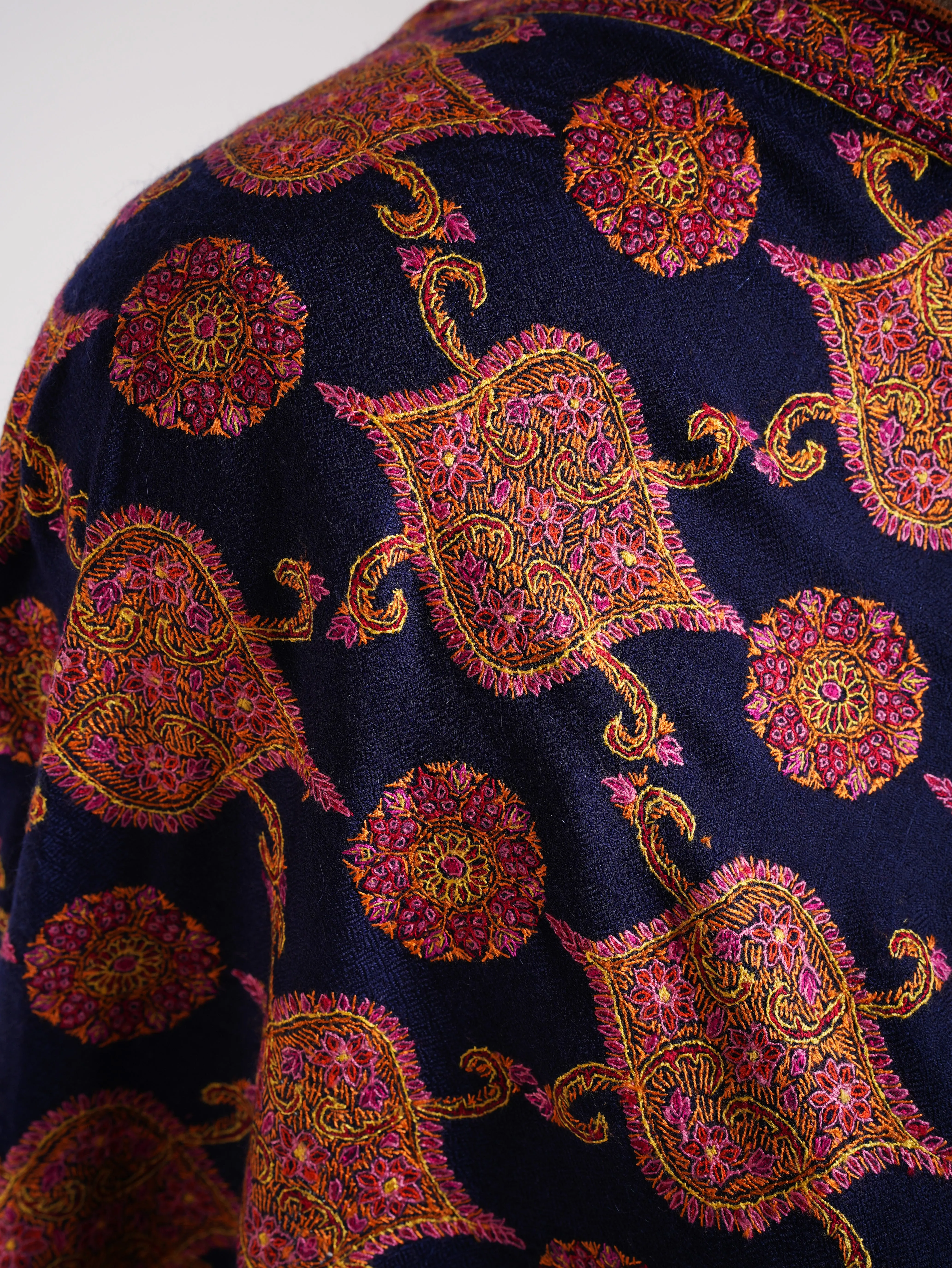 Navy Blue Sozni Embroidered Kashmiri Jamavar Shawl