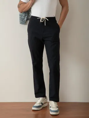 Navy Blue Striped Loose Pants