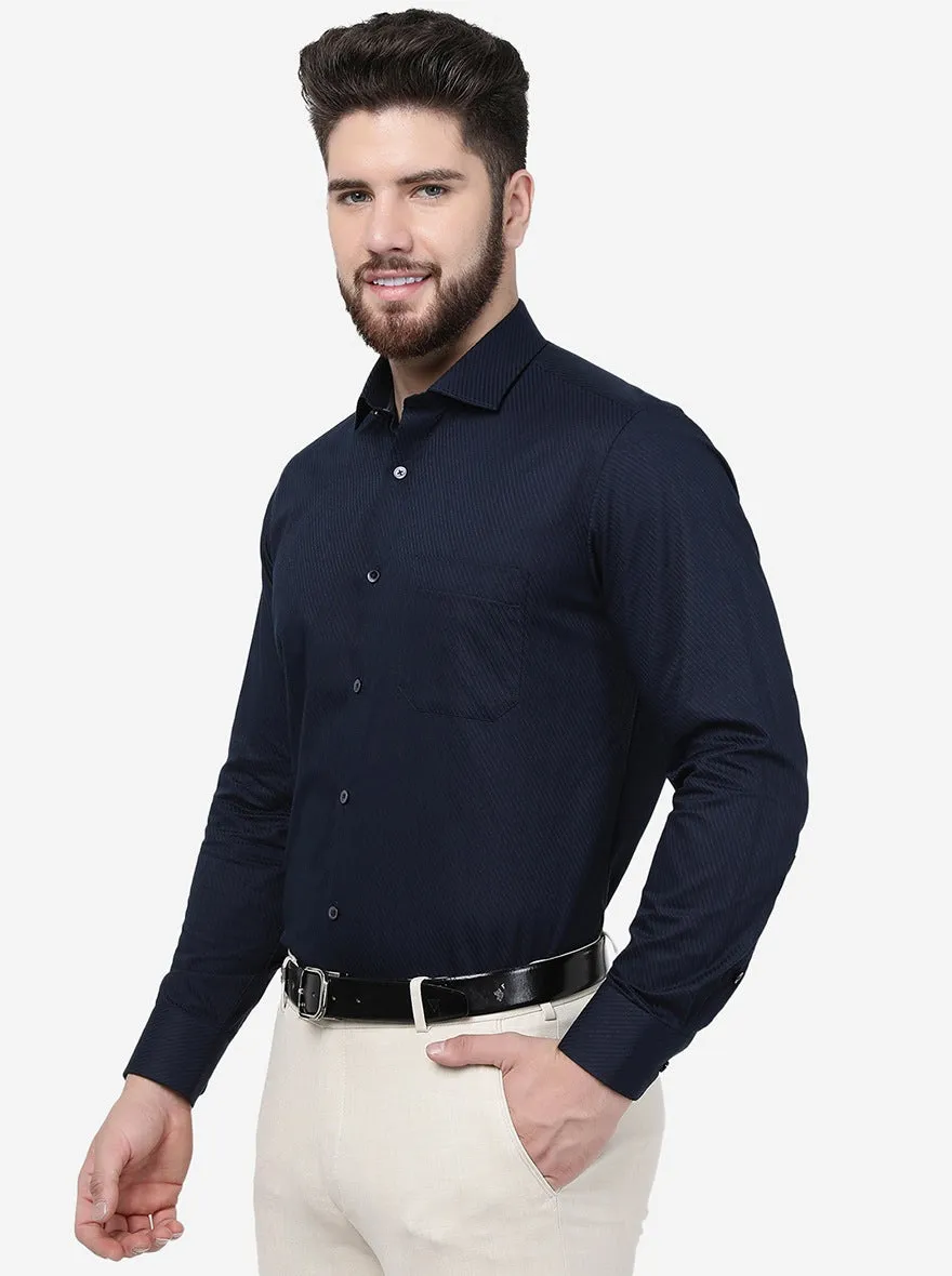 Navy Blue Striped Slim Fit Formal Shirt | Greenfibre