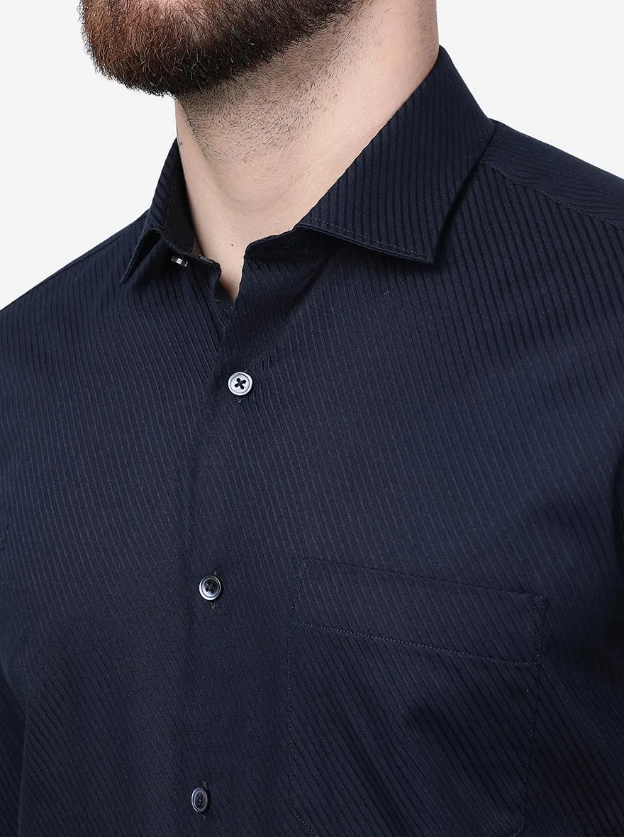 Navy Blue Striped Slim Fit Formal Shirt | Greenfibre