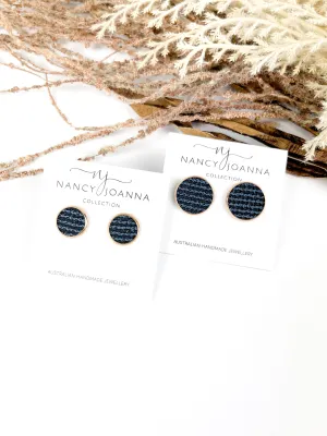 Navy Blue Textured Stripe Studs