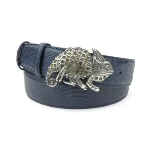 Navy Blue Tone Carung Texture Crystal Chameleon Belt