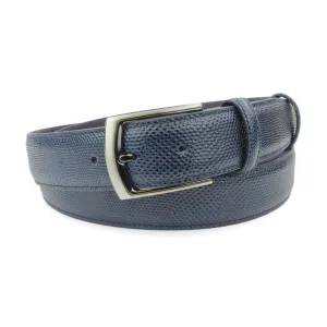 Navy Blue Tone Carung Texture Gunmetal Mix Prong Belt