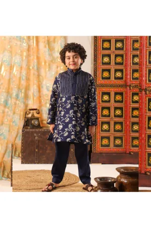 Navy Blue Tubelight Handwork Kurta With Salwar Set