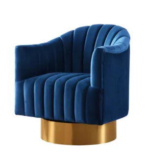 Navy Blue Velvet Chair With  Gold Swivel Base