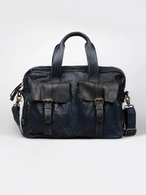 Navy Blue Vintage Leather Laptop Bag For Men & Women By Art N Vintage