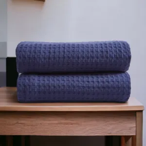 Navy Blue Waffle Cotton Throw 120 x 150cm