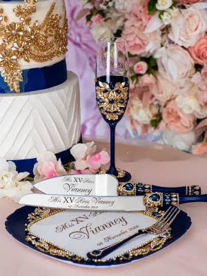 Navy blue with gold quinceanera brindis package (5 pcs)