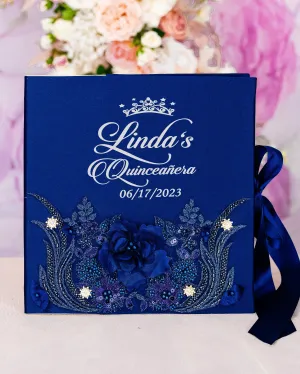 Navy Blue with silver album de fotos para Quinceanera