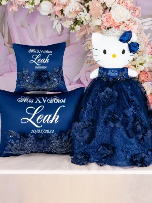 Navy Blue with silver Quinceanera pillows set and Kitty