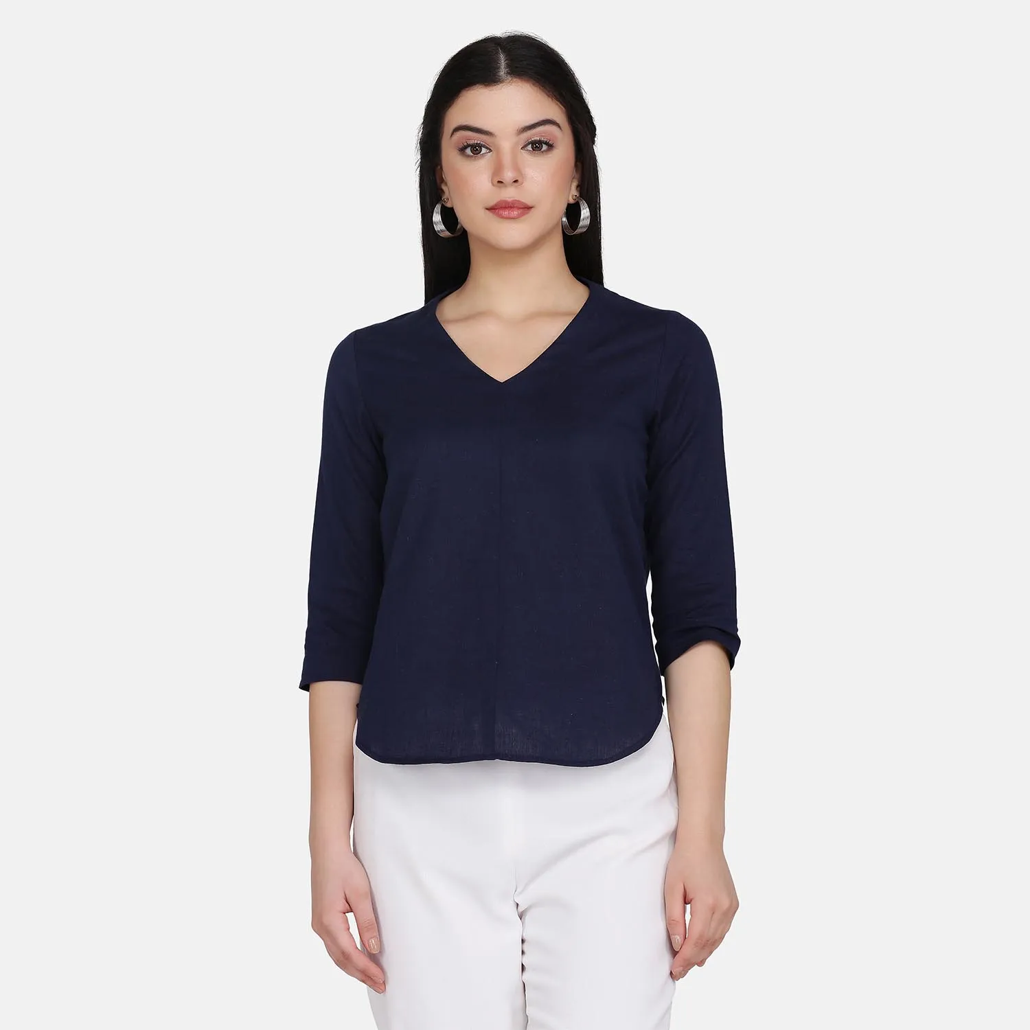 Navy Blue Women's Office Wear Cotton Top