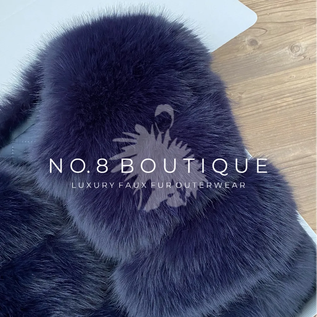 Navy Classic 5 Row Faux Fur Jacket