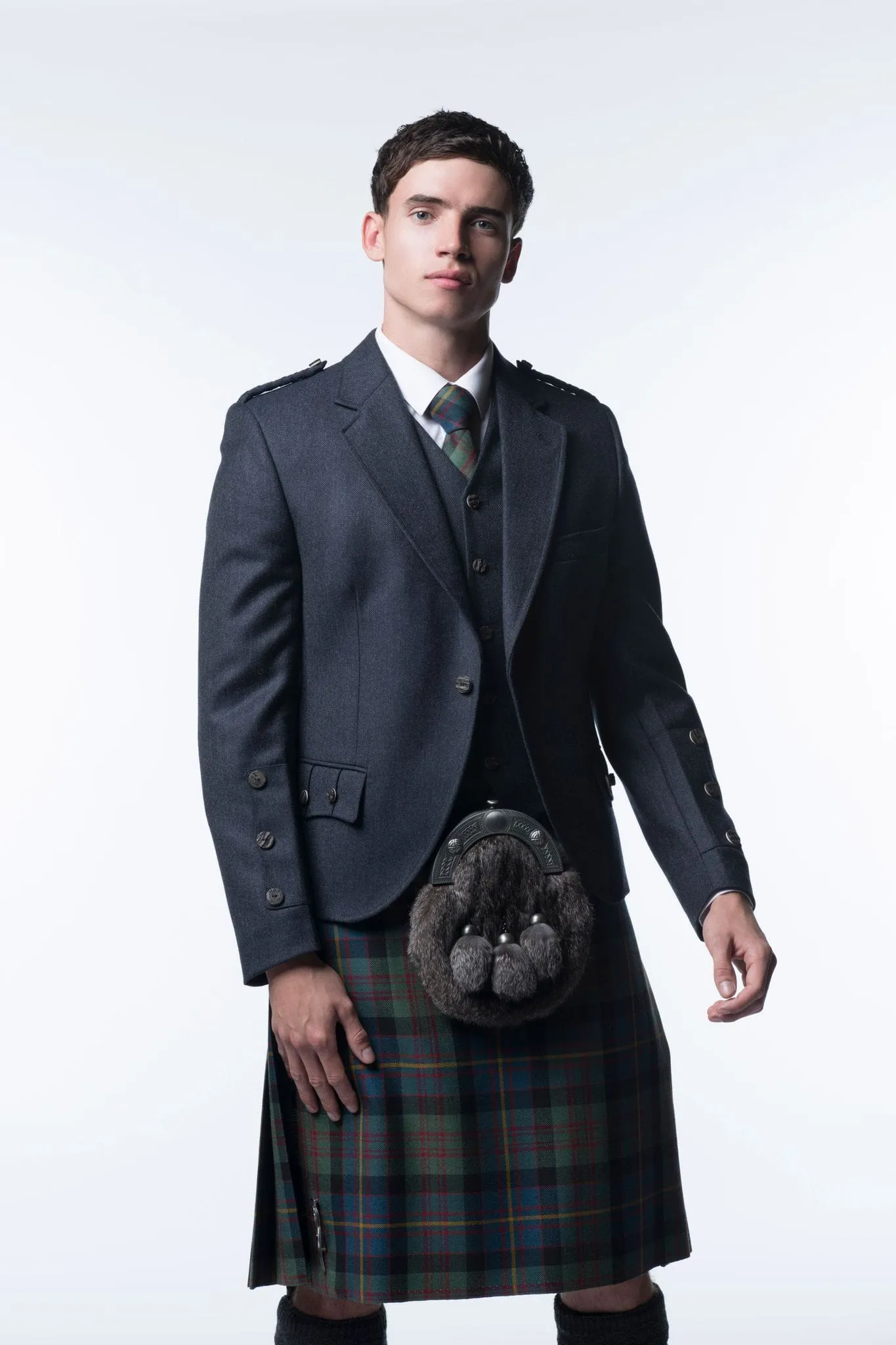 Navy Clunie Tweed Kilt Jacket and Waistcoat