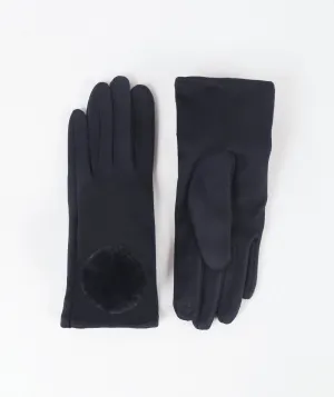 Navy Faux Suede Pom Pom Gloves