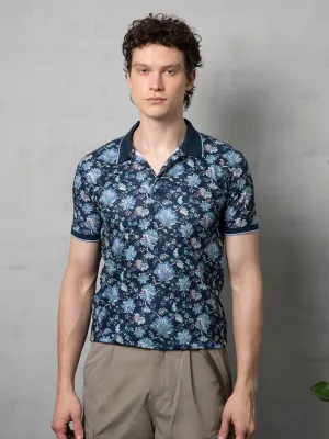 Navy Floral Print Polo