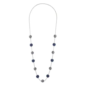 Navy Gunmetal Wrapped Bead Station Necklace