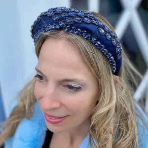 Navy Headpiece Wedding Headband Blue Races Headpiece Crystal