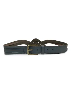 Navy Interlaced Genuine Leather Belt By Art  Vintage