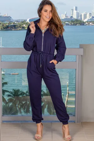 Navy Jumpsuit with Hood