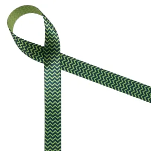 Navy Micro Mini Chevron Ribbon on Spring Green 5/8" Single Face Satin