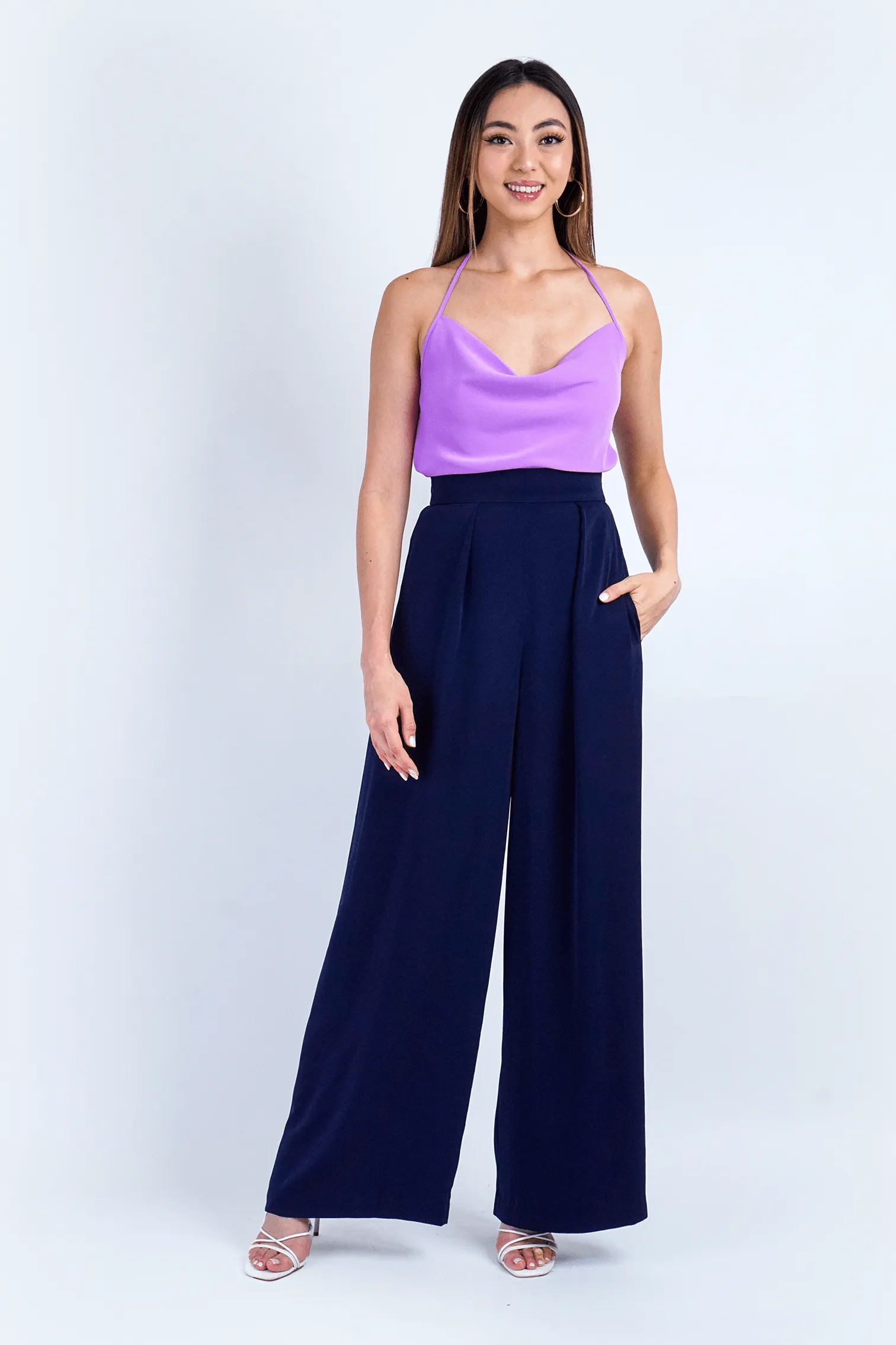 Navy Pleated High Waist Relaxing Leslie Pants