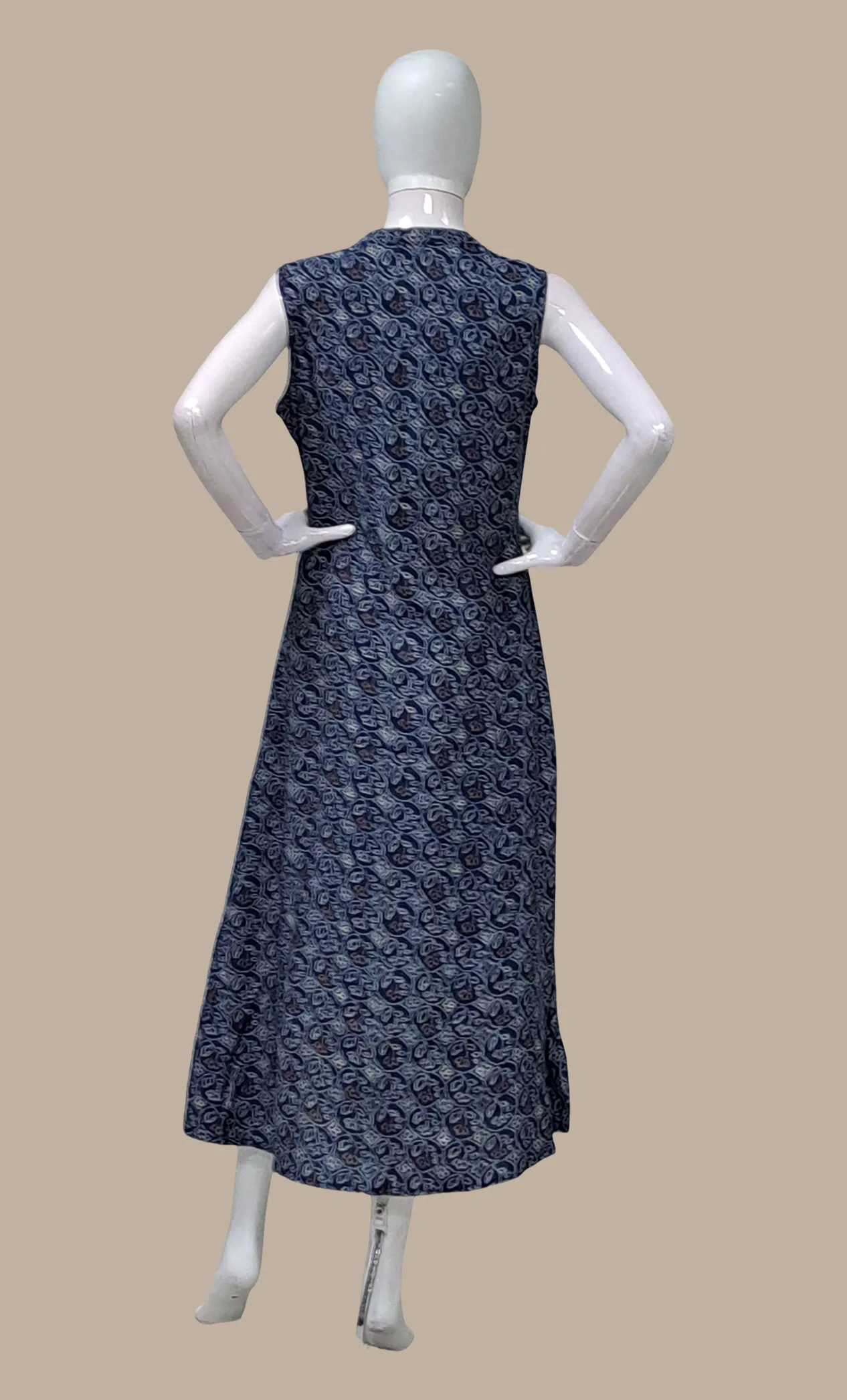 Navy Printed Fusion Kurti Dress