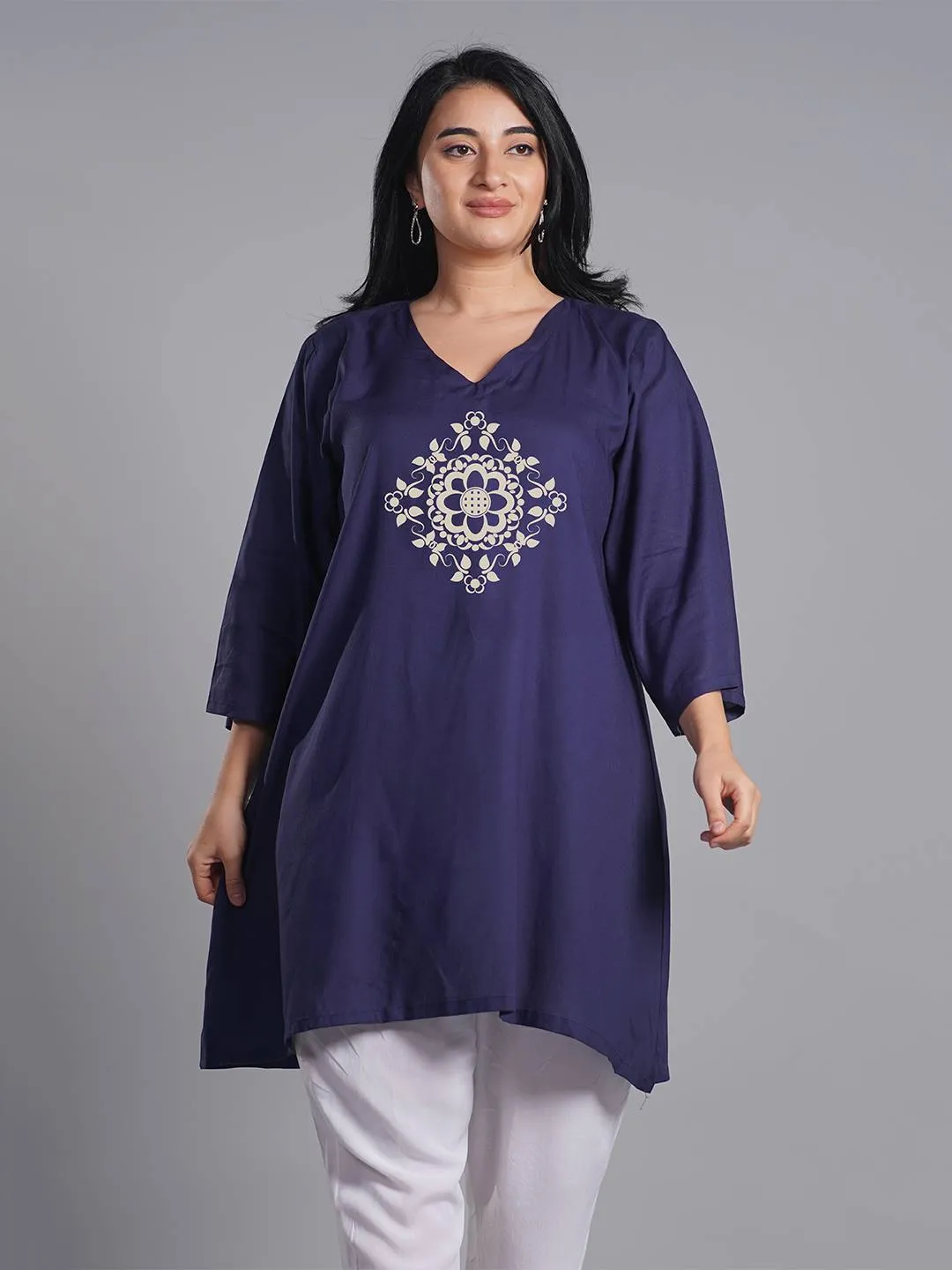 Navy Rayon Kurti - Resplendent