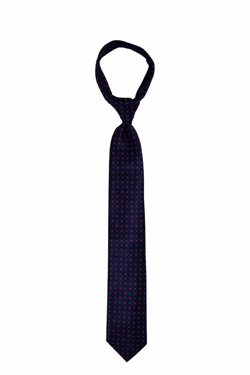 Navy-Red Geometric Traditional Tie