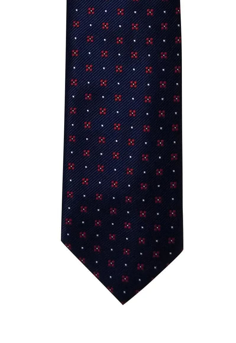 Navy-Red Geometric Traditional Tie