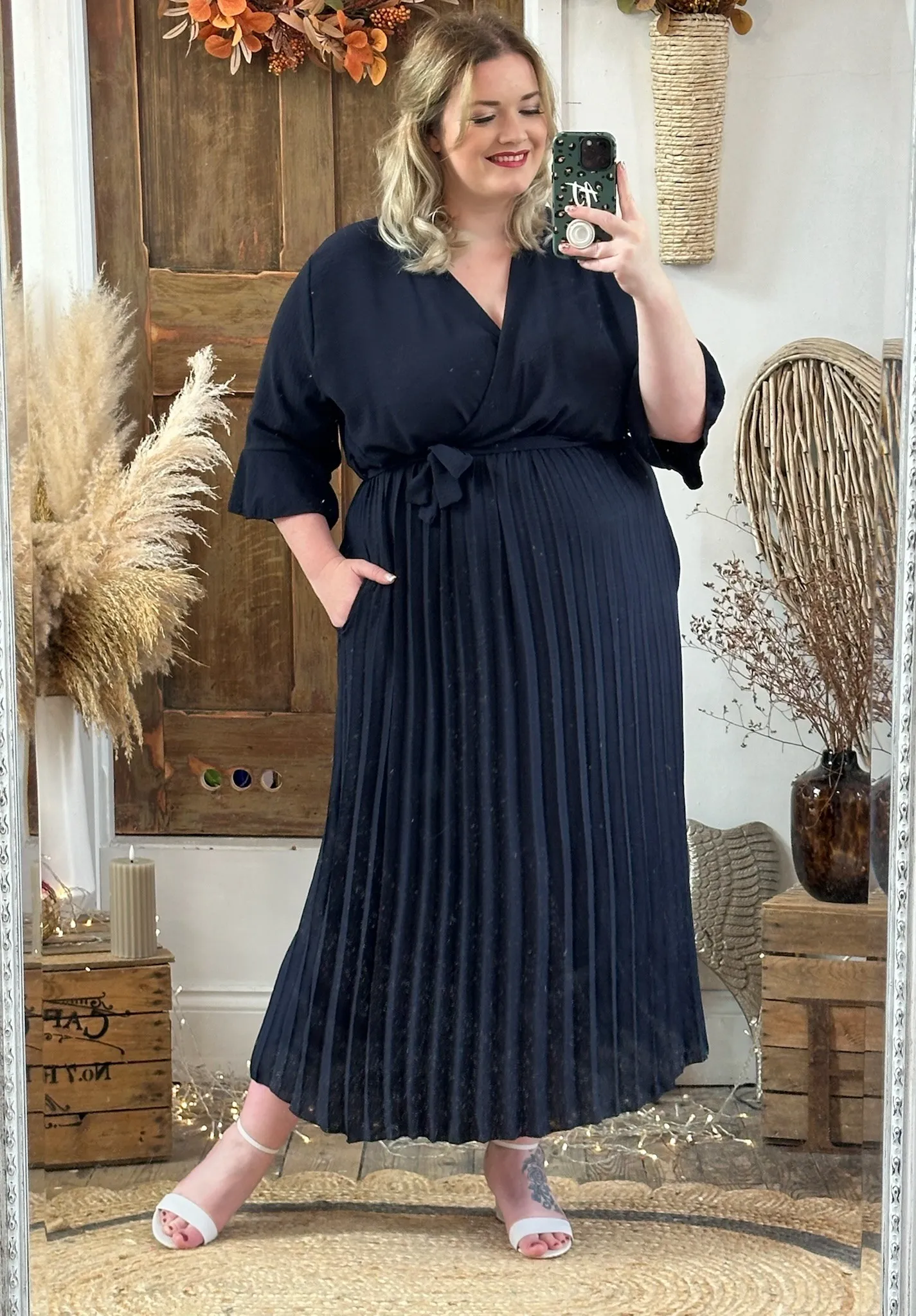 Navy Rowan Pleated Midaxi Dress